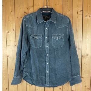 True Grit Women's Long Sleeve Snap-Up Corduroy Shirt, Denim Blue - Size S